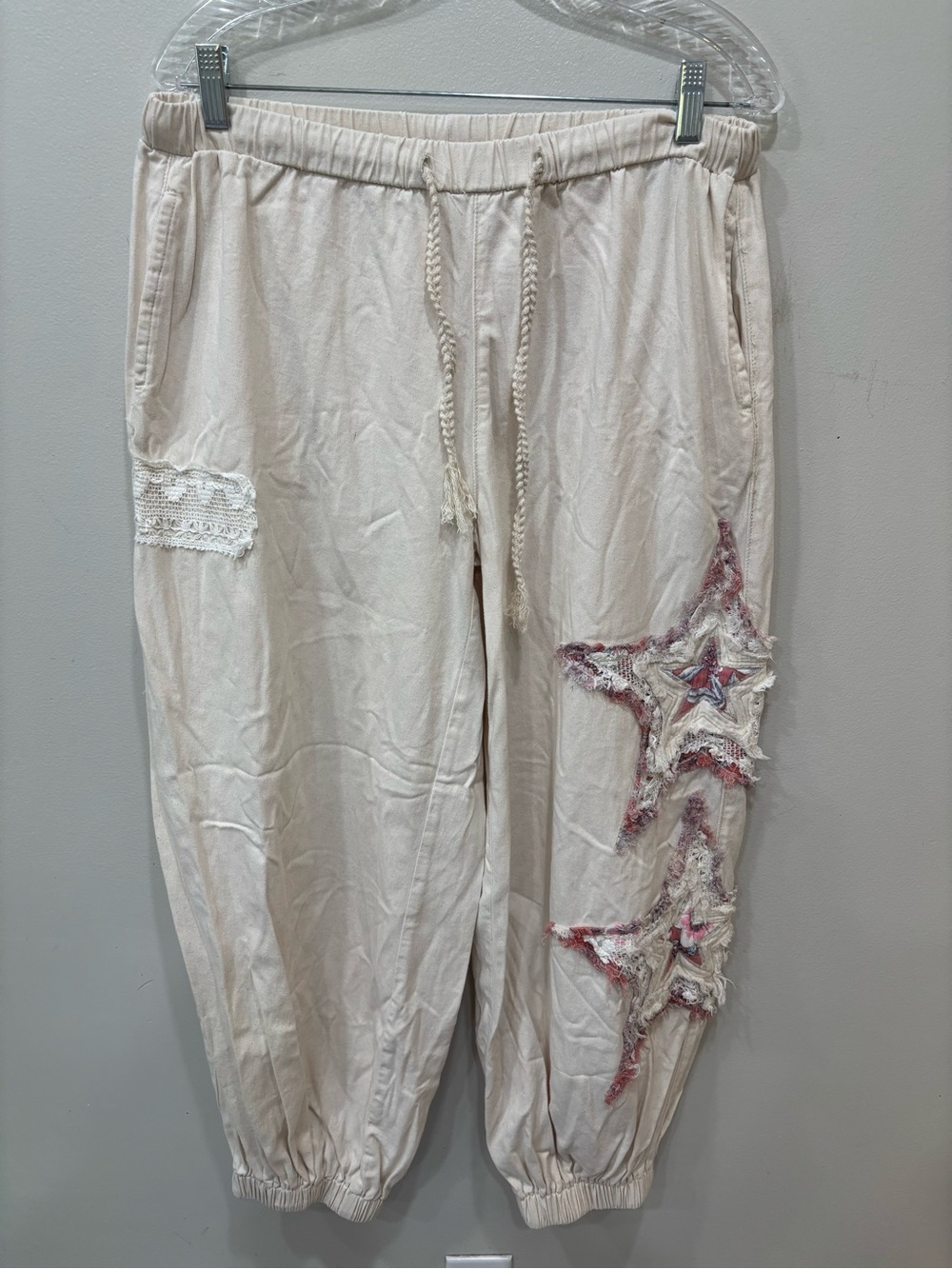 POL Crochet Star Patch Jogger Pants Cotton Women’s Sizs Large